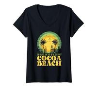 Donna Sunse di surf della costa est della spiaggia di cacao retrò Maglietta con Collo a V