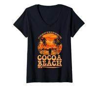 Donna Sunse di surf della costa est della spiaggia di cacao retrò Maglietta con Collo a V