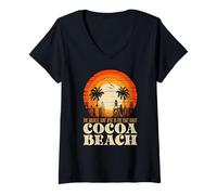 Donna Sunse di surf della costa est della spiaggia di cacao retrò Maglietta con Collo a V
