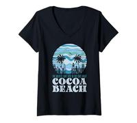 Donna Sunse di surf della costa est della spiaggia di cacao retrò Maglietta con Collo a V