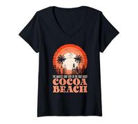 Donna Sunse di surf della costa est della spiaggia di cacao retrò Maglietta con Collo a V