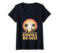 Donna Sunse di surf della costa est della spiaggia di cacao retrò Maglietta con Collo a V