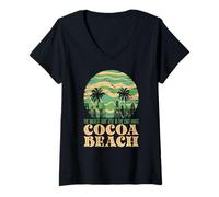 Donna Sunse di surf della costa est della spiaggia di cacao retrò Maglietta con Collo a V