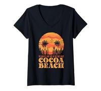 Donna Sunse di surf della costa est della spiaggia di cacao retrò Maglietta con Collo a V