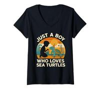 Donna Sunset Kid Skateboard Solo un ragazzo che ama la tartaruga marina Maglietta con Collo a V