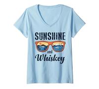 Donna Sunshine And Whisky Vintage Retro Funny Beach Summer Design Maglietta con Collo a V