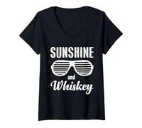 Donna Sunshine And Whisky Vintage Retro Funny Beach Summer Design Maglietta con Collo a V