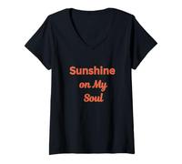 Donna Sunshine on My soul - Rosso corallo Maglietta con Collo a V
