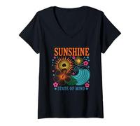 Donna Sunshine State Of Mind - Onda di fiori tropicali Maglietta con Collo a V