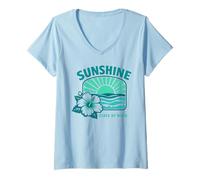 Donna Sunshine State of Mind Tropical Ibisco Design Maglietta con Collo a V