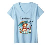 Donna Sunshine & Wine Dog Mom Wine Lover Drinking Summer Beach Maglietta con Collo a V