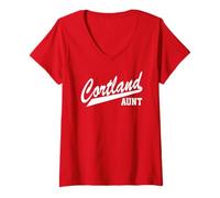 Donna SUNY Cortland Aunt Red Dragons Script Maglietta con Collo a V
