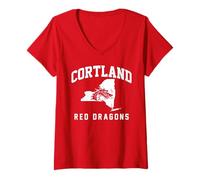 Donna SUNY Cortland Red Dragons New York State Maglietta con Collo a V