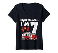 Donna Suona l'allarme Im 7 Firetruck 7th Birthday Bday Boys & Kids Maglietta con Collo a V