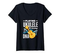 Donna Suonare l'ukulele È nel Mio Dna Musicista Maglietta con Collo a V