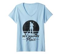 Donna SUP Girl My Happy Place I Sport Acquatici Stand Up Paddleboard Maglietta con Collo a V