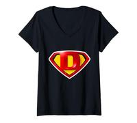 Donna Super D Hero Alphabet Cute Initial Monogram Letter D Logo Maglietta con Collo a V