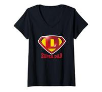 Donna Super Dad Shield Tee Shirt, Happy Father's Day, Best Father Maglietta con Collo a V