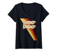 Donna Super Duper Anni '70 Vintage Retro Distress Graphic Maglietta con Collo a V
