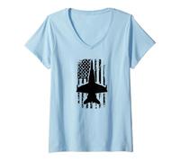 Donna Super Hornet US Flag Fighter Airplane Jet Plane Aircraft Maglietta con Collo a V