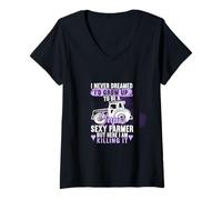 Donna Super Sexy Farmer Dice Divertente Maglietta con Collo a V