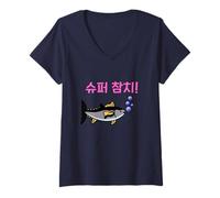Donna Super Tonno Coreano Maglietta con Collo a V