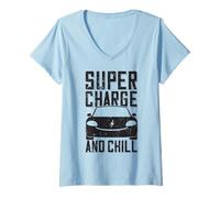 Donna Supercharge And Chill - per Auto Elettriche A Ventola Maglietta con Collo a V