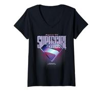 Donna SuperGirl 2026 Chrome S-Shield Logo And Text Gradient Maglietta con Collo a V