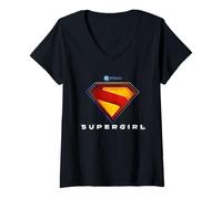Donna SuperGirl 2026 Full Color Shield Name Under Shield Maglietta con Collo a V