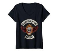 Donna SuperGirl 2026 Lobo Ruthless Biker Crest Maglietta con Collo a V