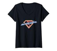 Donna SuperGirl 2026 Neon Glow Shield Maglietta con Collo a V