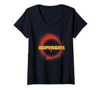 Donna SuperGirl 2026 Red Sun Logo Maglietta con Collo a V