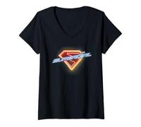 Donna SuperGirl 2026 S-Shield Logo Neon Sign Maglietta con Collo a V
