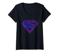 Donna SuperGirl 2026 S-Shield Neon Logo Maglietta con Collo a V