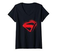 Donna SuperGirl 2026 Tilted S-Shield Logo Spray Maglietta con Collo a V