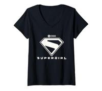 Donna SuperGirl 2026 White Shield Maglietta con Collo a V
