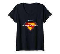 Donna SuperGirl Coloured Shield with Through Logo Maglietta con Collo a V