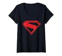 Donna Superman (2025) Mono Color Red Shield Maglietta con Collo a V