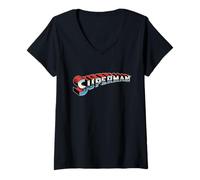 Donna Superman Chrome Logo Maglietta con Collo a V