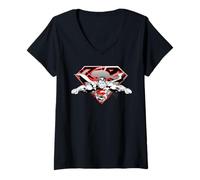 Donna Superman Flying Broken Shield Maglietta con Collo a V