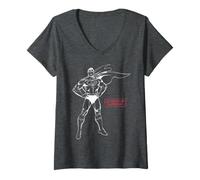 Donna Superman Uomo Acciaio Incappucciato Super Eroe Posa di Tendenza DC Comics Maglietta con Collo a V