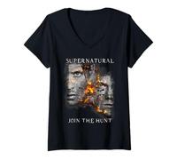 Donna Supernatural Sam Dean Cracking Portraits Maglietta con Collo a V