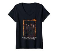 Donna Supernatural Sam Dean Fire Door Maglietta con Collo a V