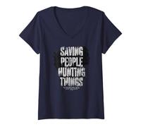 Donna Supernatural Sam Dean Silhouette Saving People Maglietta con Collo a V