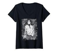 Donna Superstar Pop Tour Mondiale 1988 Schizzi Bianco E Nero Maglietta con Collo a V