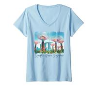 Donna Supertree Grove Singapore Viaggiare Brushstroke Souvenir Maglietta con Collo a V