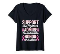 Donna Support Fighters Admire Survivors Honor Taken Nastro Rosa Maglietta con Collo a V