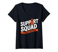 Donna Support Squad - Nastro arancione per la consapevolezza del cancro al sangue, leucemia Maglietta con Collo a V