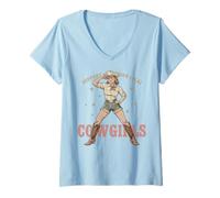 Donna Support Your Local Cowgirls Western Stars Vintage Maglietta con Collo a V