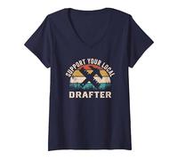 Donna Support Your Local Drafter Divertente Maglietta con Collo a V, Navy, S